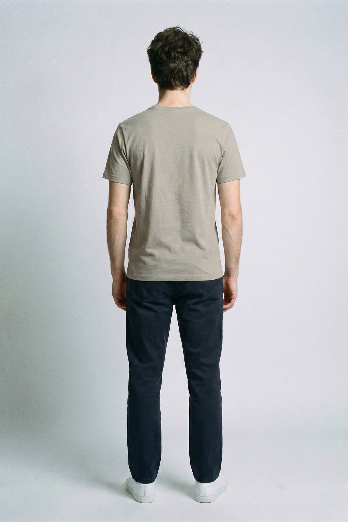 Light Grey male model back view — RARILETO Logo Classic Tee