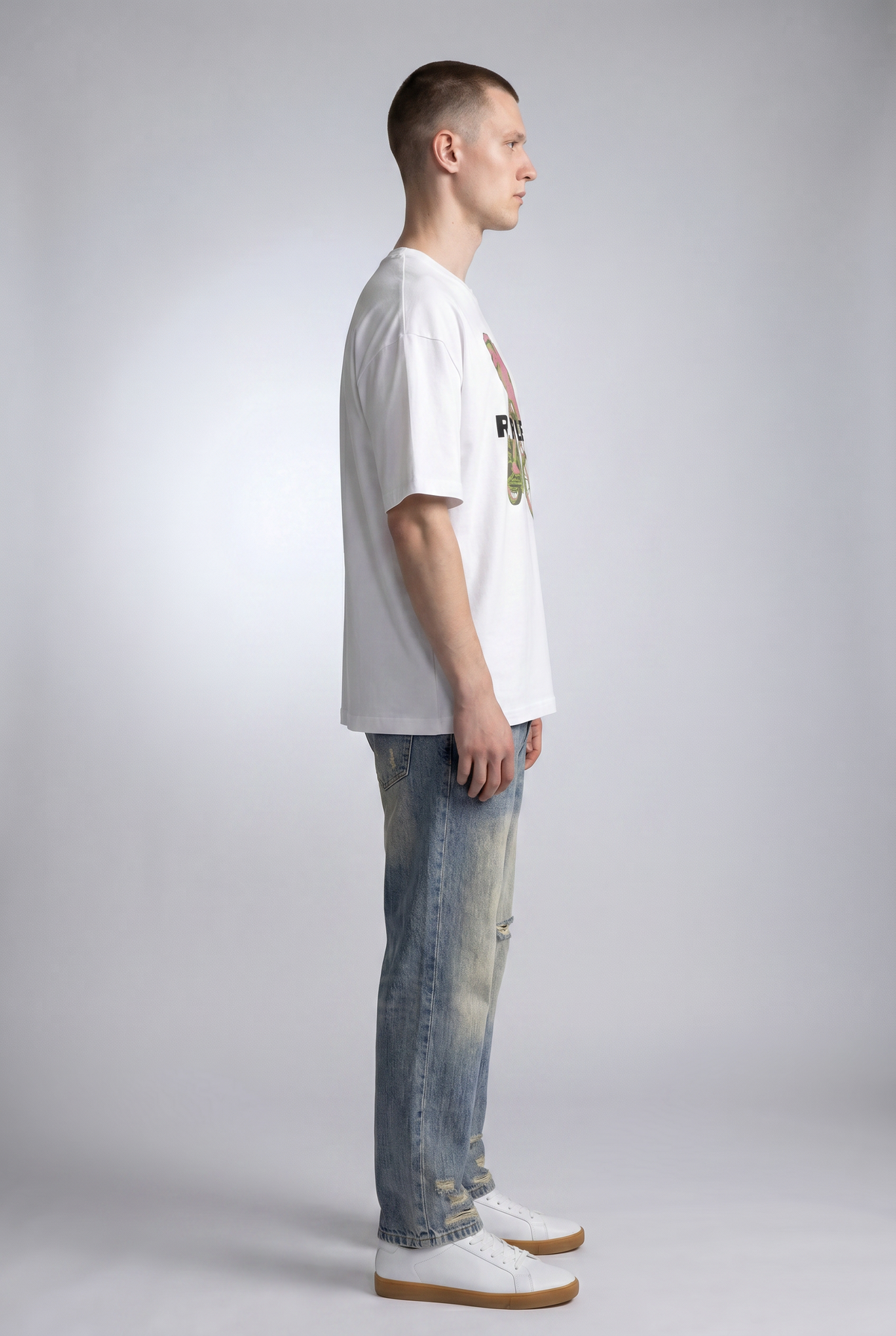 White male model side view — RARILETO Elephant Classic Tee