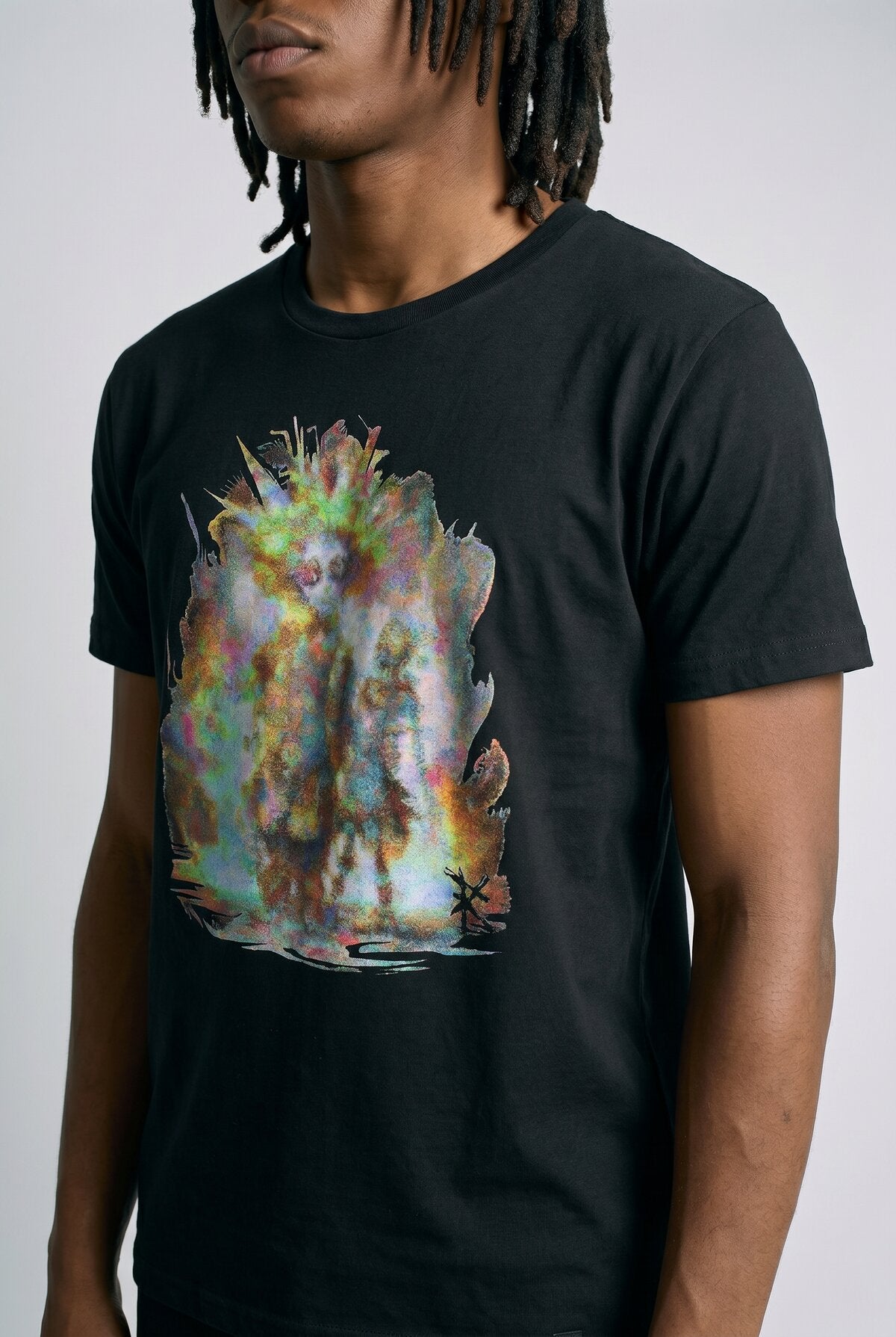Black close-up graphic print detail — RARILETO Clowns Classic Tee