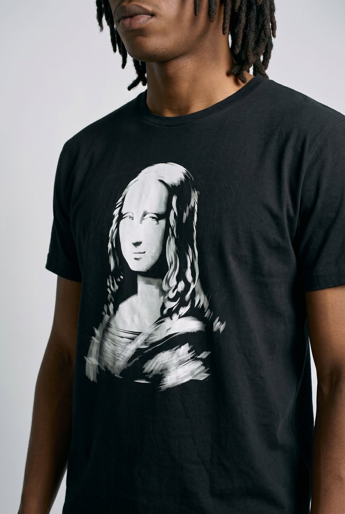 Black close-up graphic print detail — RARILETO Monalisa Classic Tee