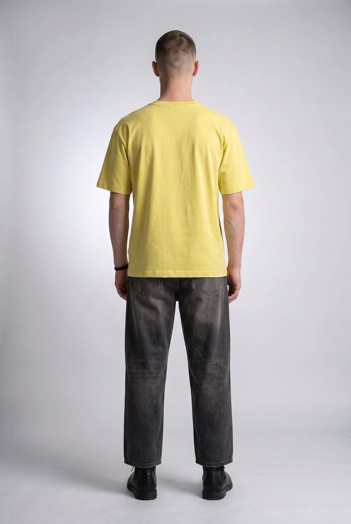 Lemon male model back view — RARILETO Drago Classic Tee