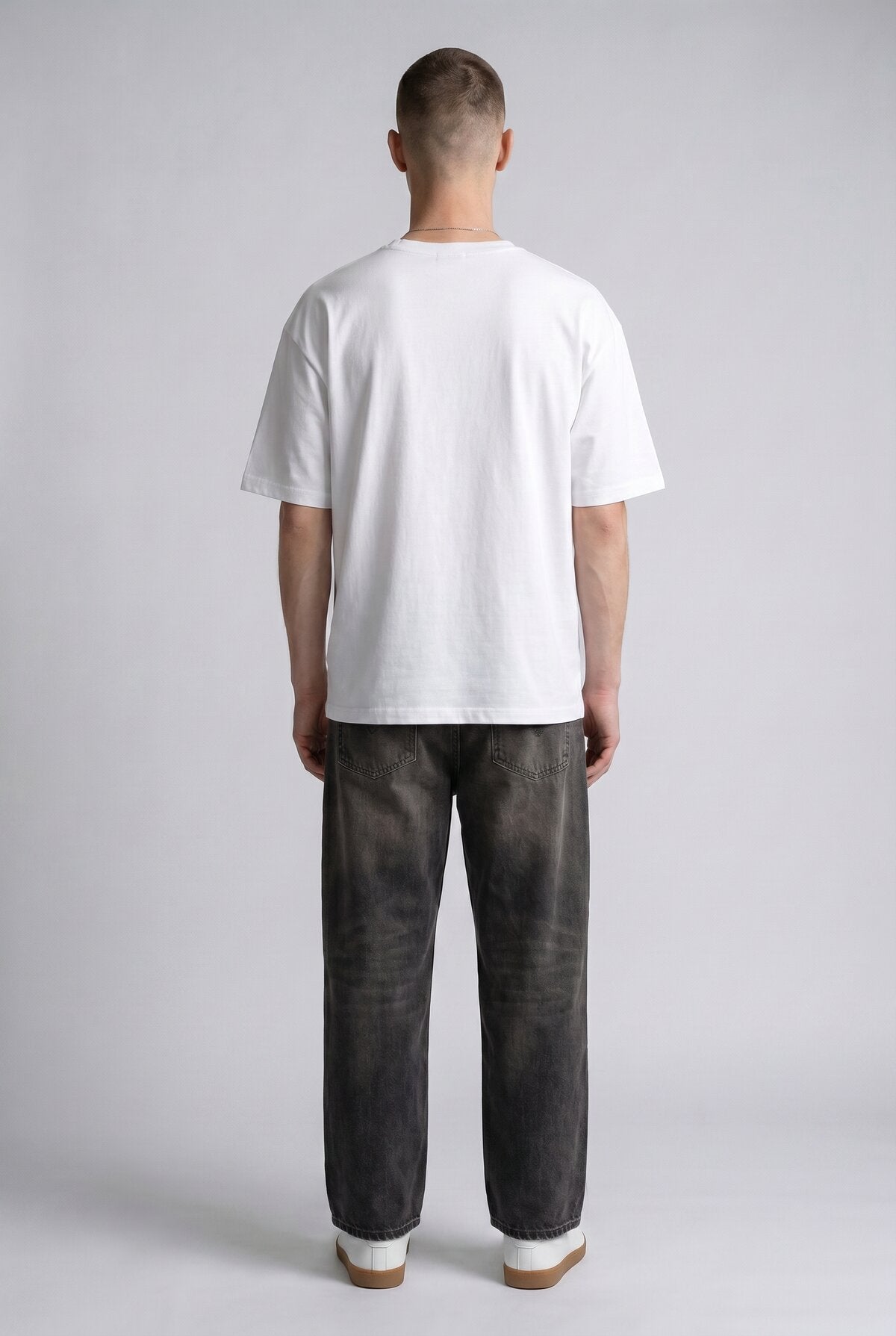 White male model back view — RARILETO Cat Eyes Classic Tee