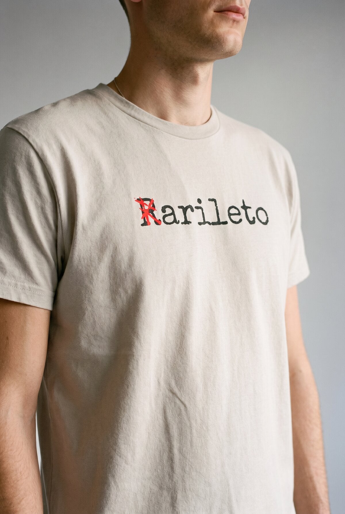 Ecru male model back view — RARILETO Special Classic Tee