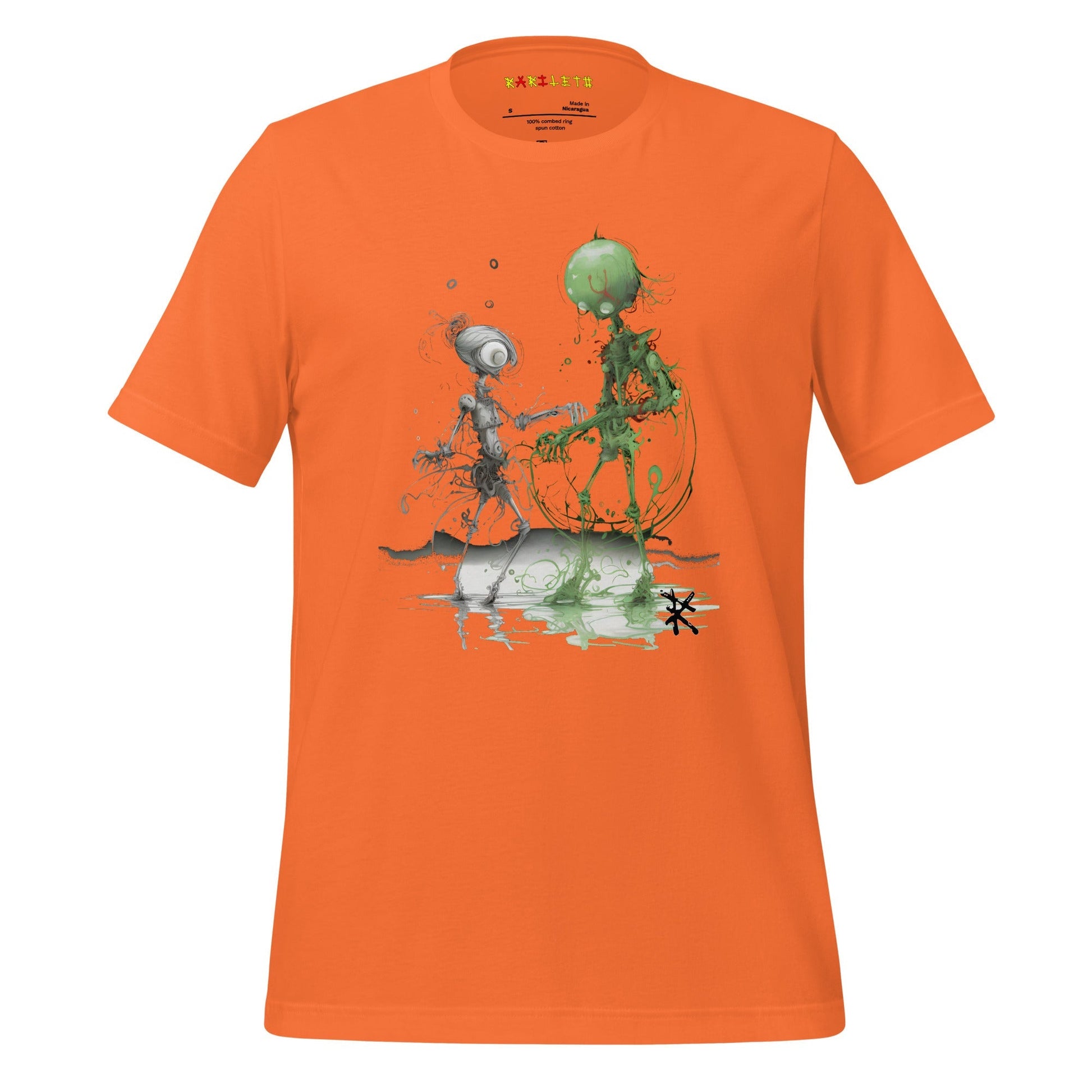 Front Ghost Orange: MARS ALIEN DANCE Premium Crewneck T-Shirt in Orange (Front Ghost View)