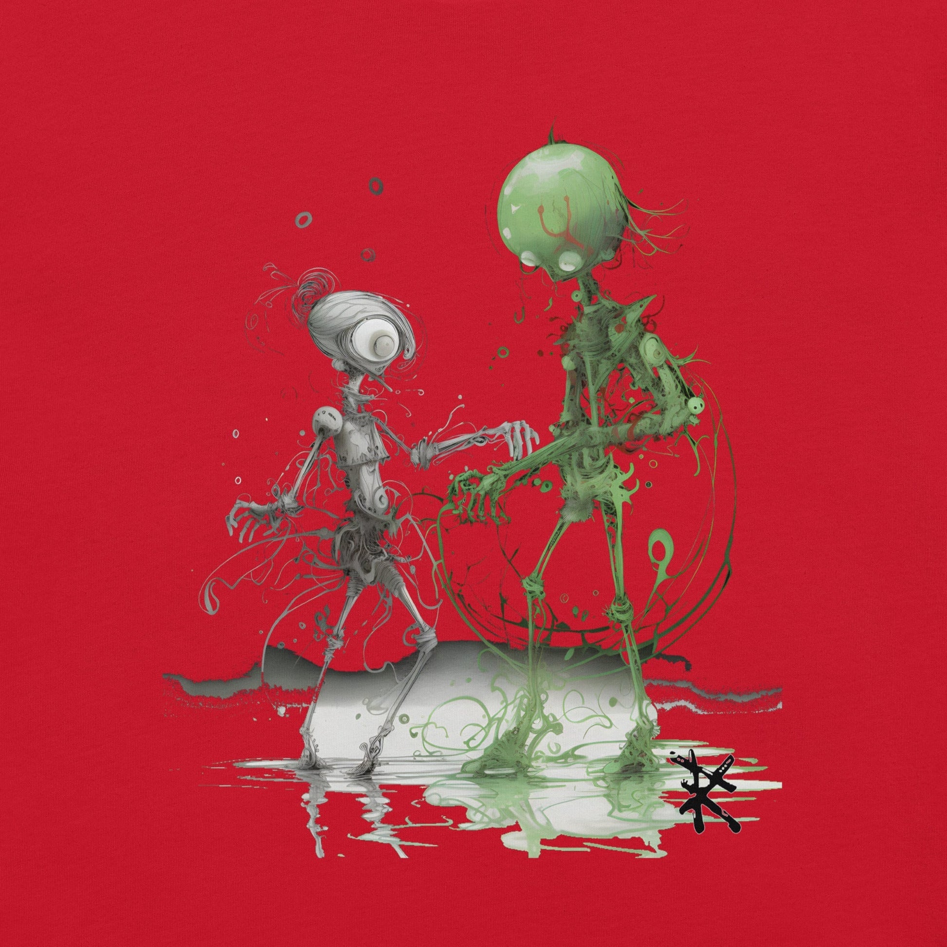 Design Front Red: MARS ALIEN DANCE Premium Crewneck T-Shirt in Red (Design View)