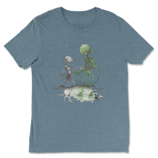 MARS ALIENS DANCING Unisex Triblend T-Shirt in Denim Triblend - Rarileto - Front View