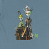 Design front view of the Meta Aliens Triblend T-Shirt in denim, highlighting the sleek, futuristic alien design. Rarileto.