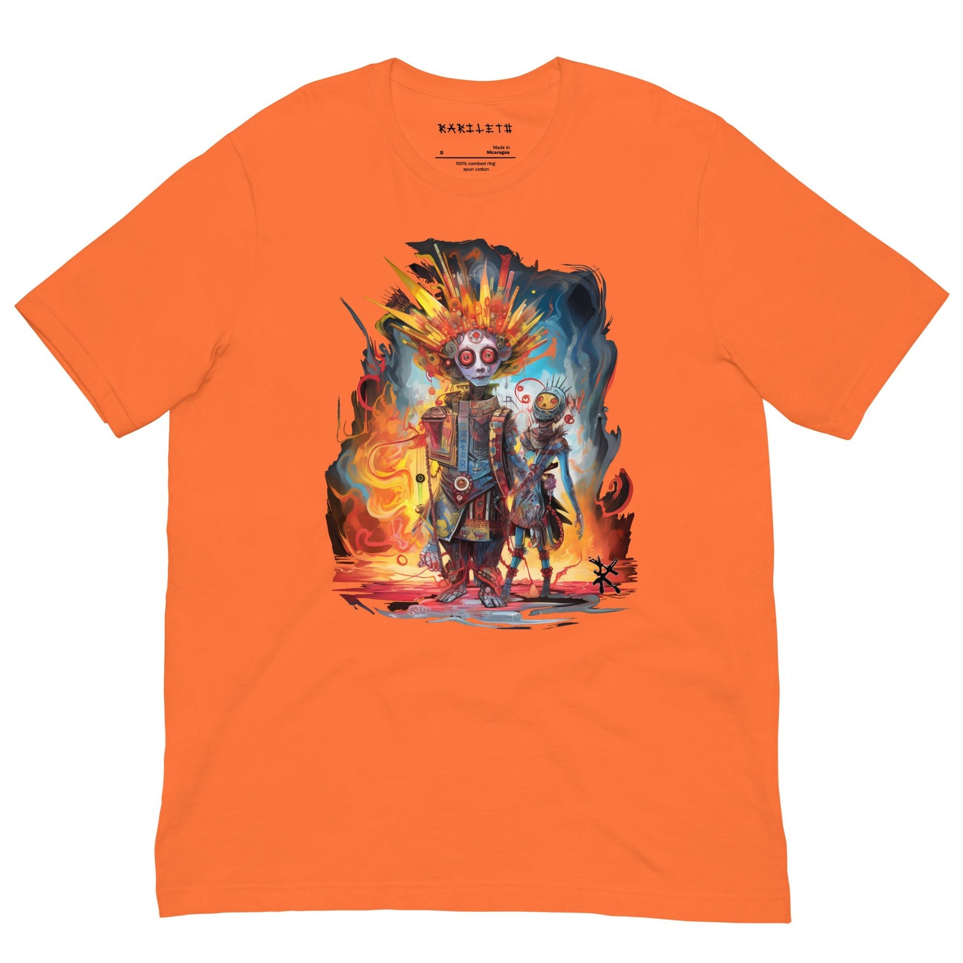 Orange Front View of META HUMAN ROBOTS TECHNICOLOR FIRE Premium Crewneck T-Shirt