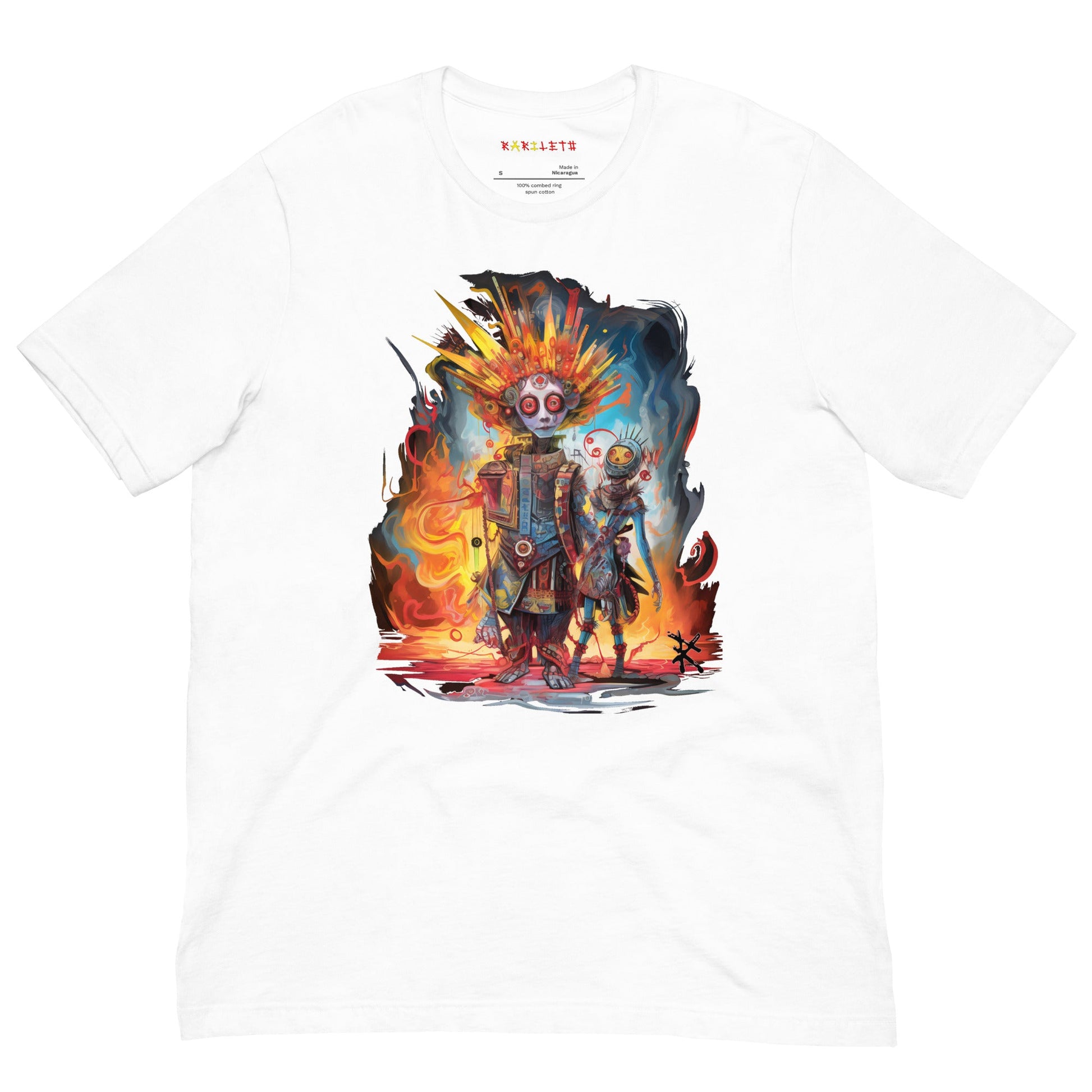 White Front View of META HUMAN ROBOTS TECHNICOLOR FIRE Premium Crewneck T-Shirt