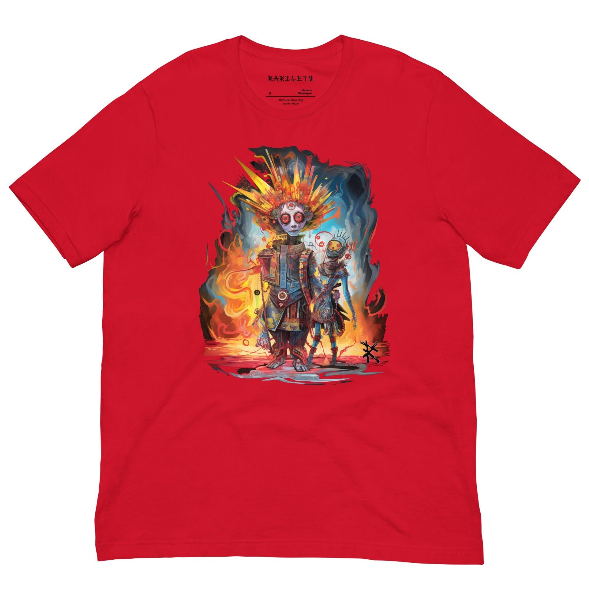 Red Front View of META HUMAN ROBOTS TECHNICOLOR FIRE Premium Crewneck T-Shirt