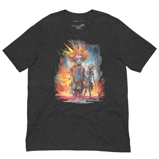 Dark Gray Heather Front View of META HUMAN ROBOTS TECHNICOLOR FIRE Premium Crewneck T-Shirt