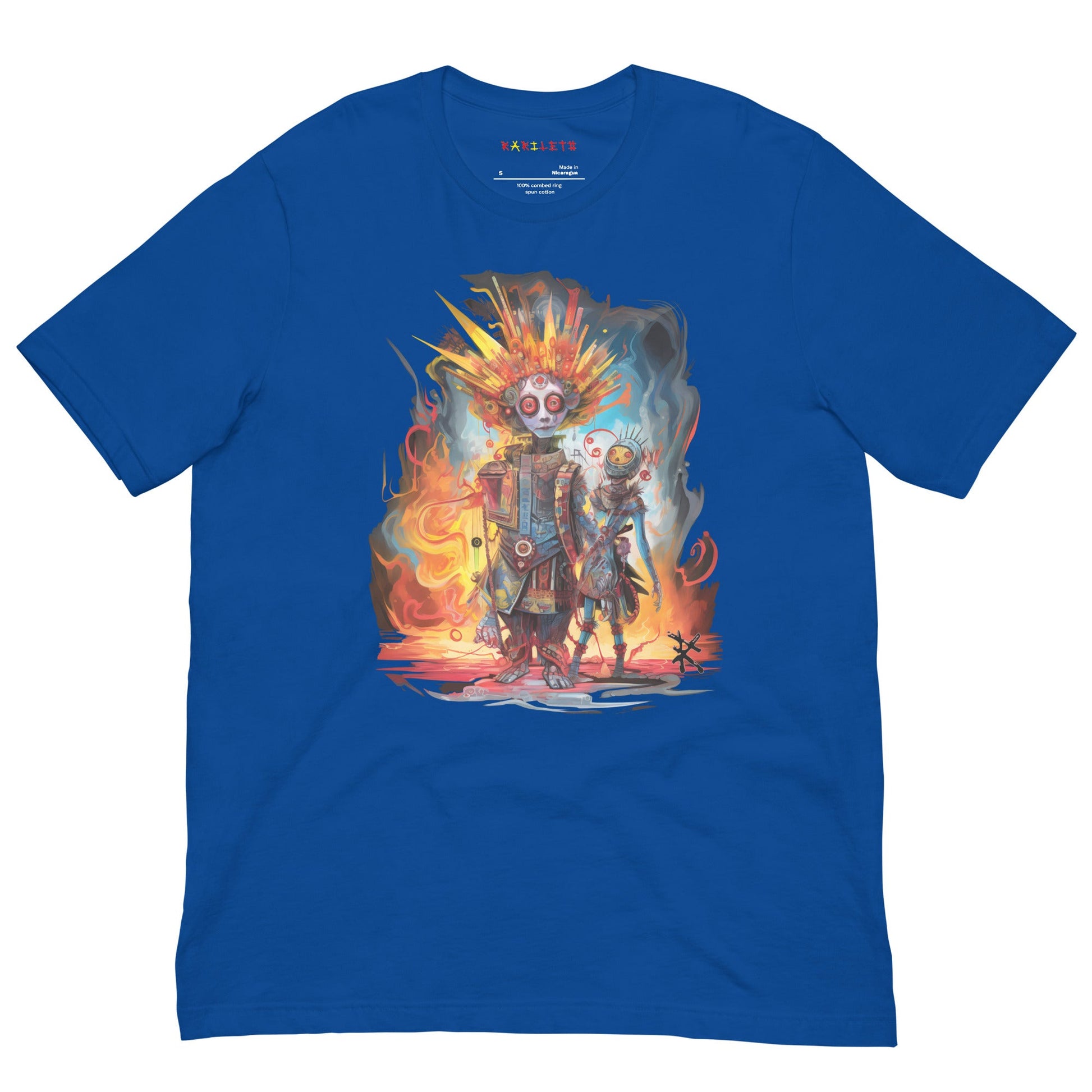 Royal Front View of META HUMAN ROBOTS TECHNICOLOR FIRE Premium Crewneck T-Shirt