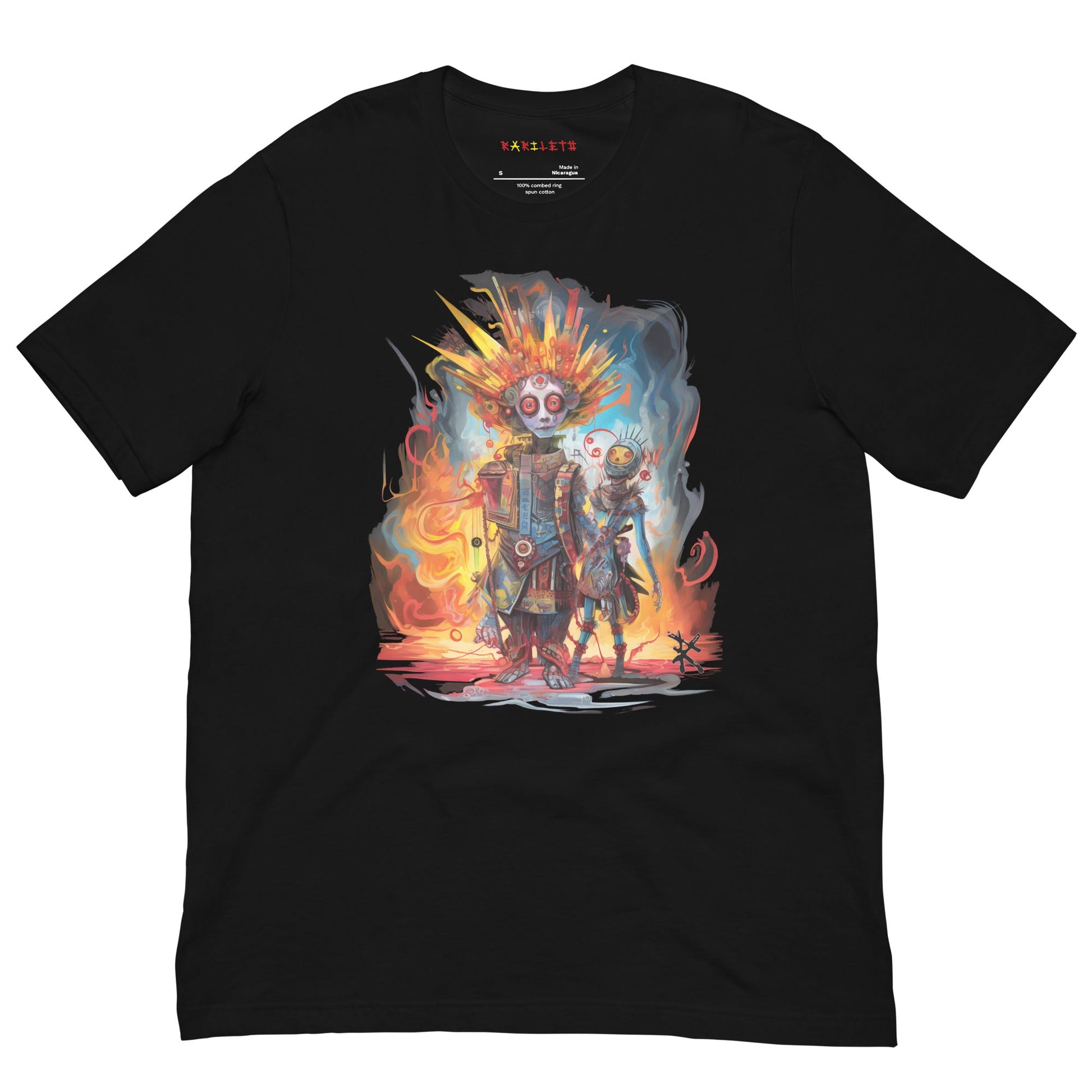 Black Front View of META HUMAN ROBOTS TECHNICOLOR FIRE Premium Crewneck T-Shirt