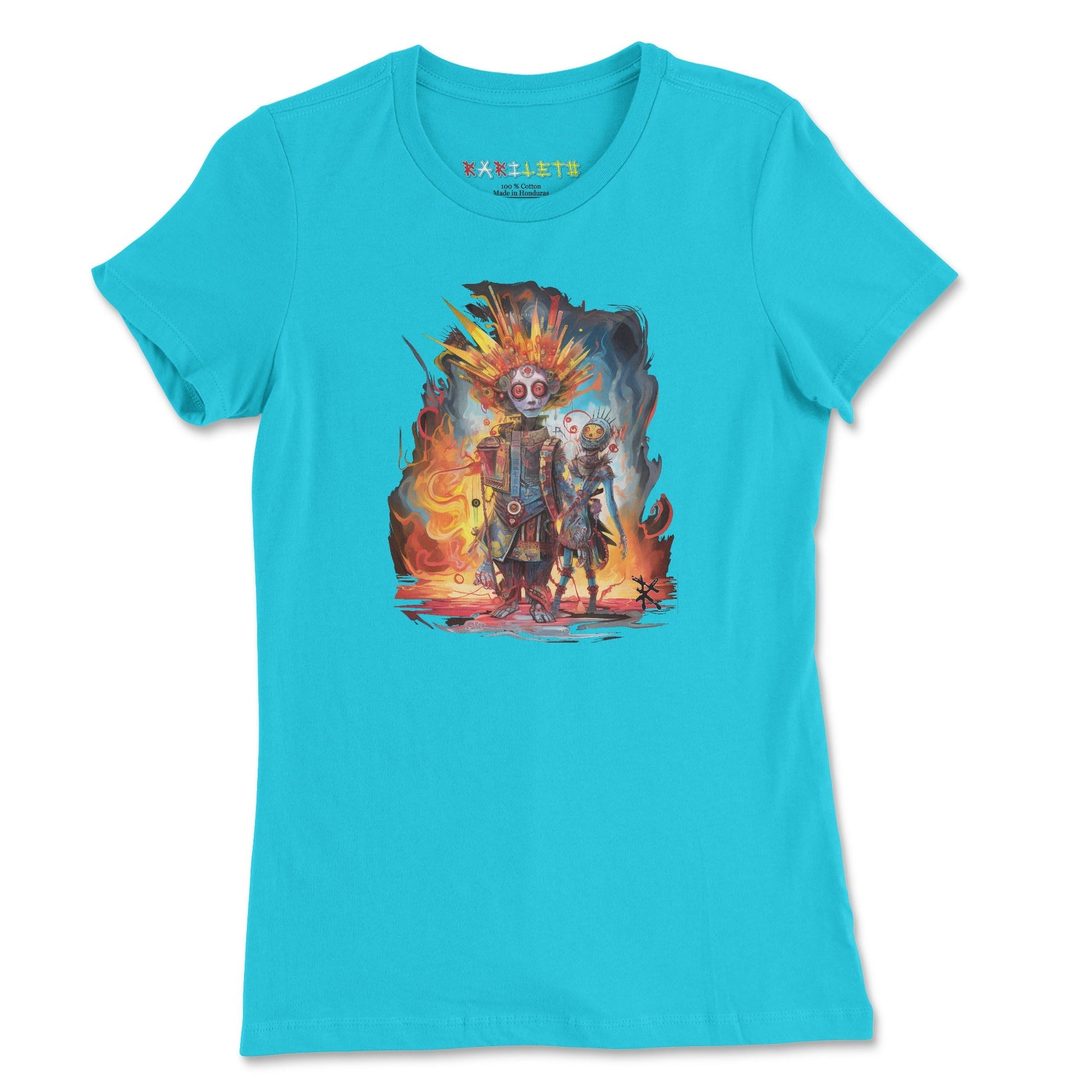 META HUMAN ROBOTS TECHNICOLOR Premium Tee in Turquoise - Rarileto - Front View