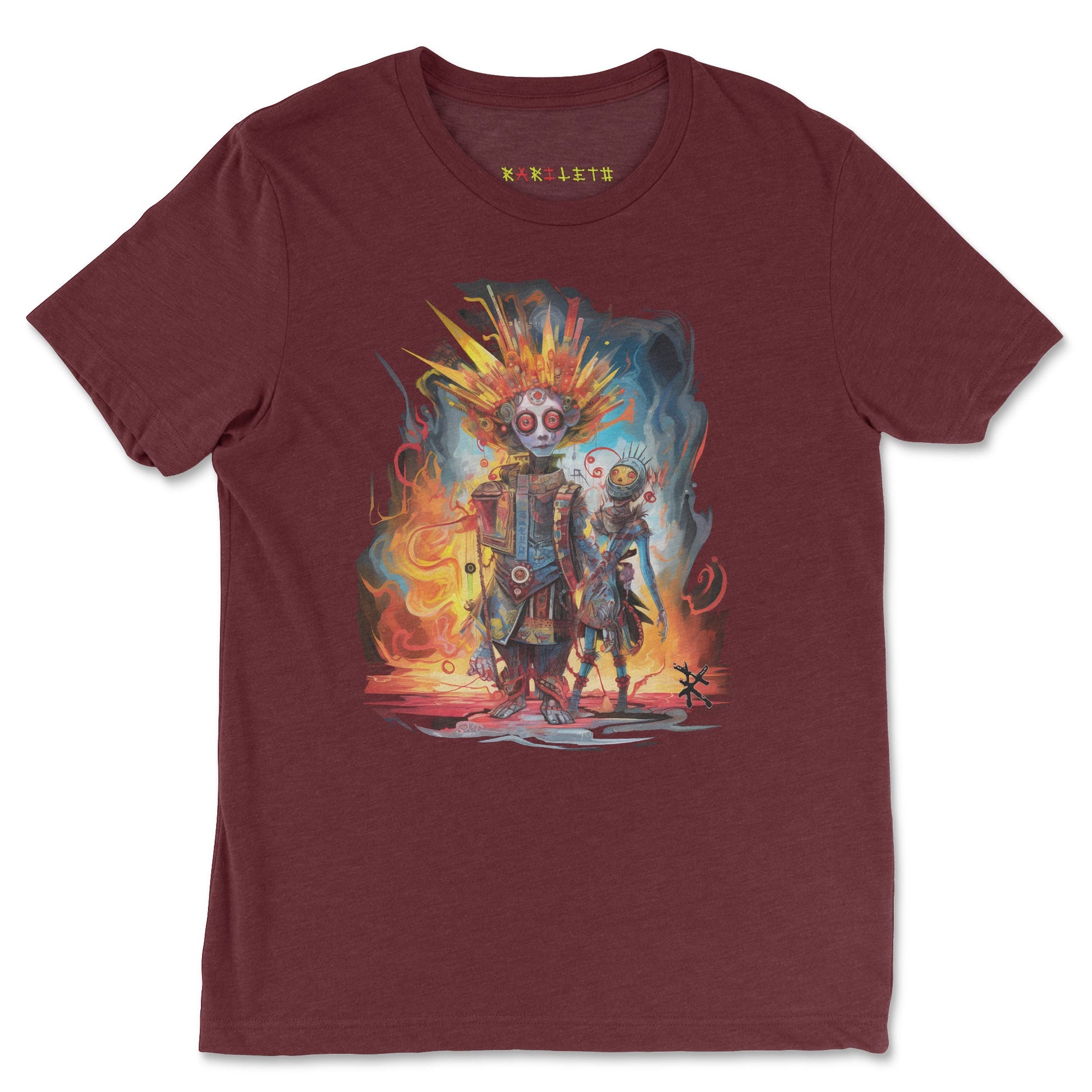 Front Cardinal Triblend: META HUMAN ROBOTS TECHNICOLOR Unisex Triblend T-Shirt in Cardinal Triblend