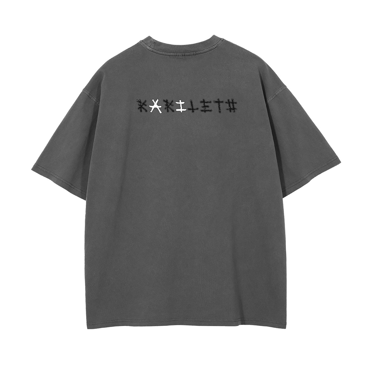 METAL BOY Unisex Drop Shoulder Stone Wash T-Shirt in Dark Gray - Rarileto - Back View