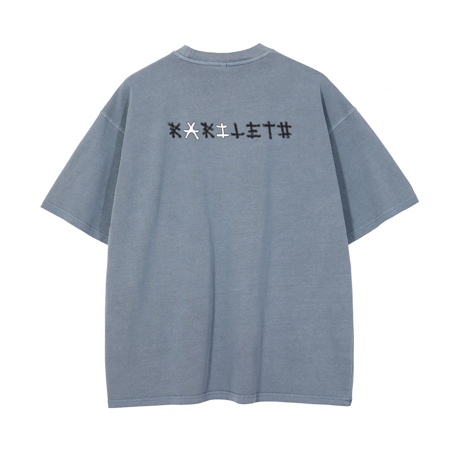 METAL BOY Unisex Drop Shoulder Stone Wash T-Shirt in Gray Blue - Rarileto - Back View