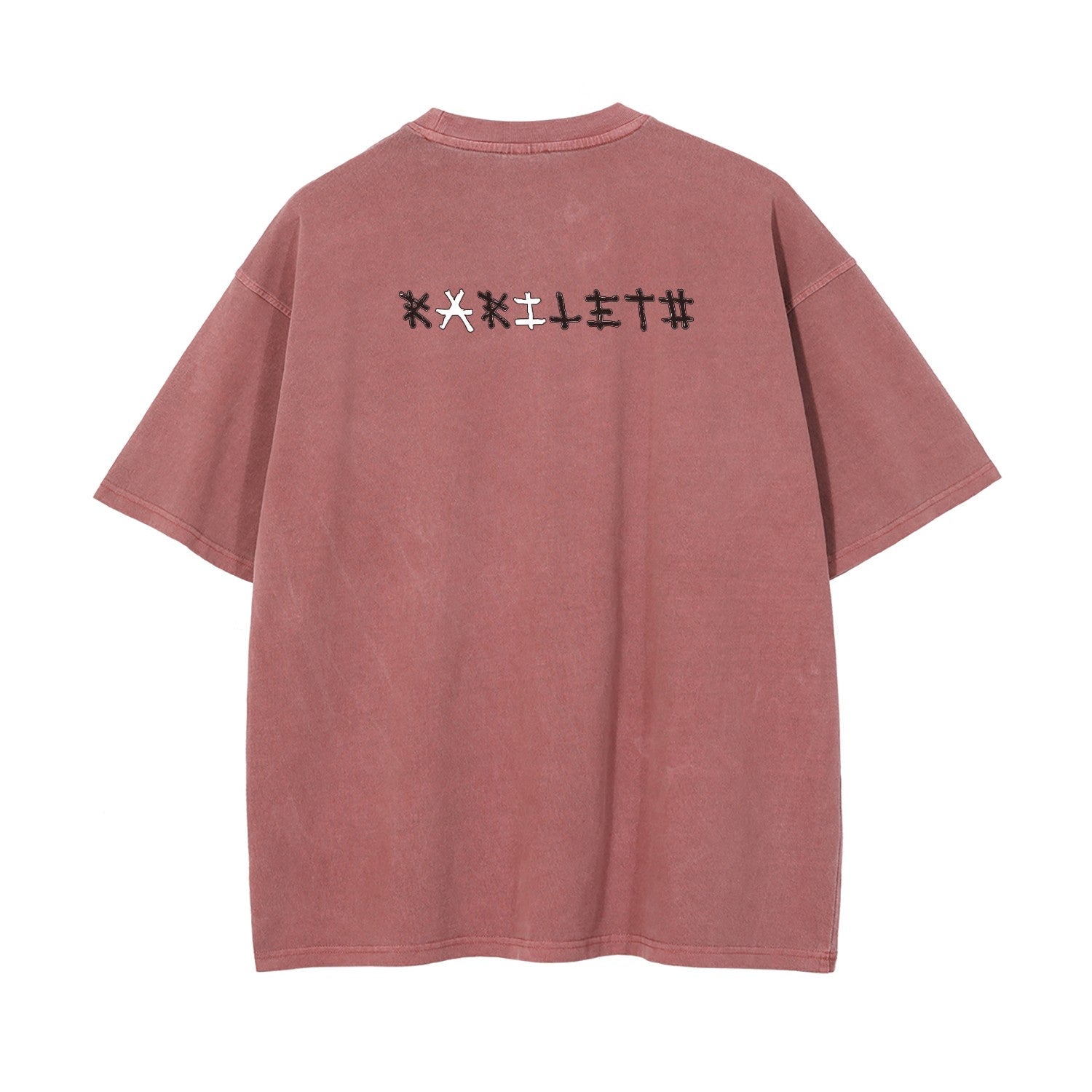 METAL BOY Unisex Drop Shoulder Stone Wash T-Shirt in Brick Red - Rarileto - Back View