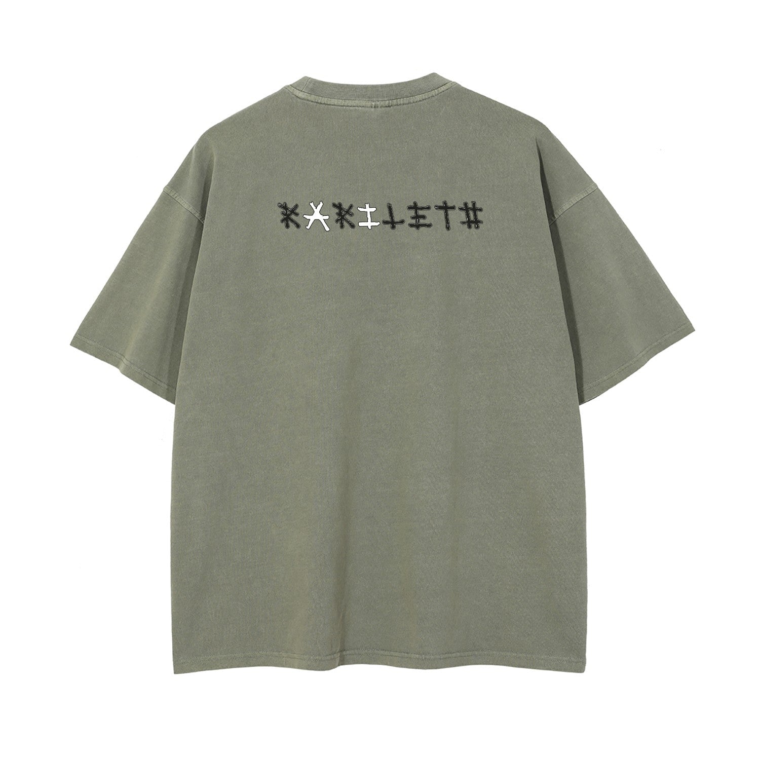 METAL BOY Unisex Drop Shoulder Stone Wash T-Shirt in Gray Green - Rarileto - Back View