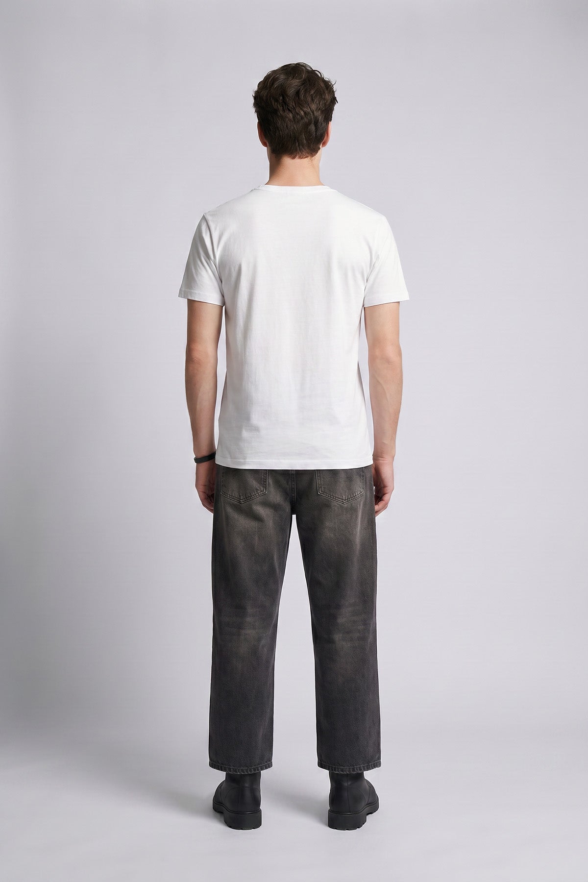 White male model back view — RARILETO Brushed Stroke Logo Classic Tee