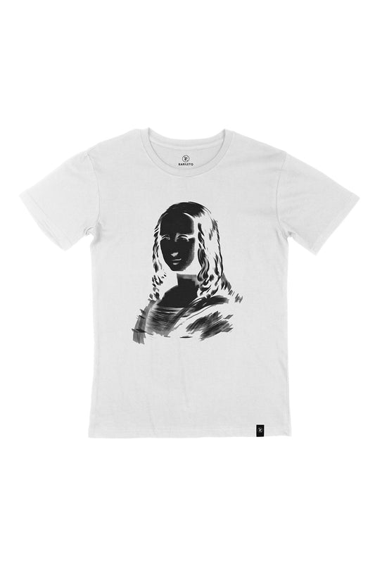 White graphic tee front flat lay — RARILETO Monalisa Classic Tee