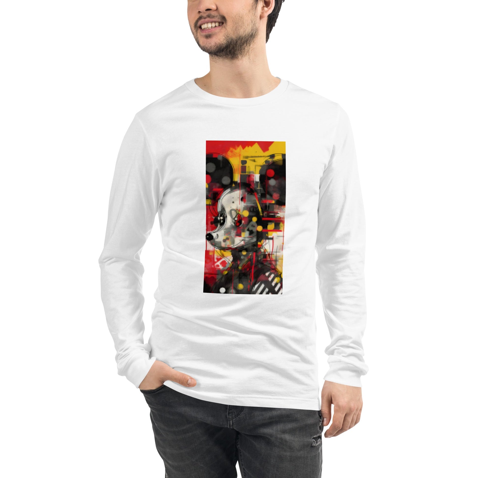 Front View on Male Model White: MOUSE Long Sleeve Tee in White on Male Model
