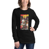 Front View on Female Model Black: MOUSE Long Sleeve Tee in Black on Female Model
