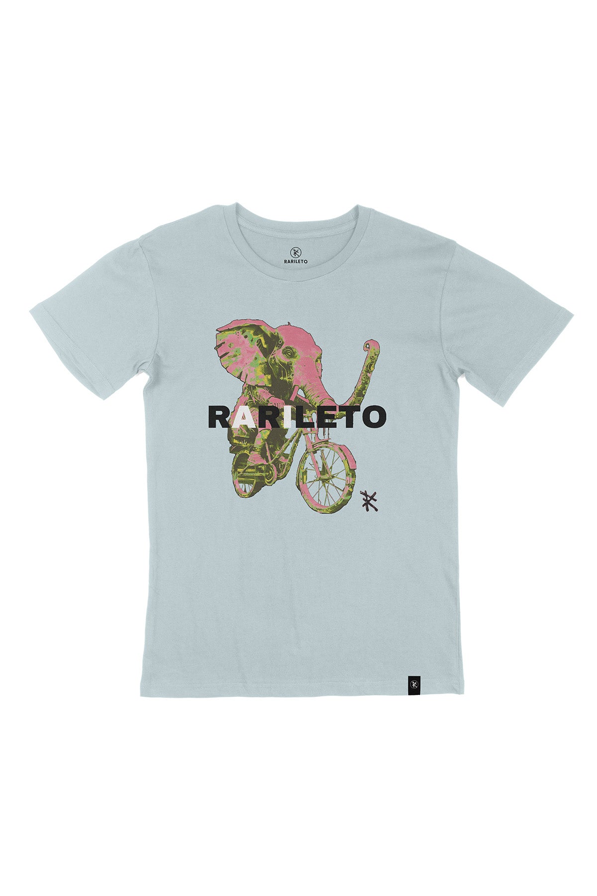 Pale Blue graphic tee front flat lay — RARILETO Elephant Classic Tee