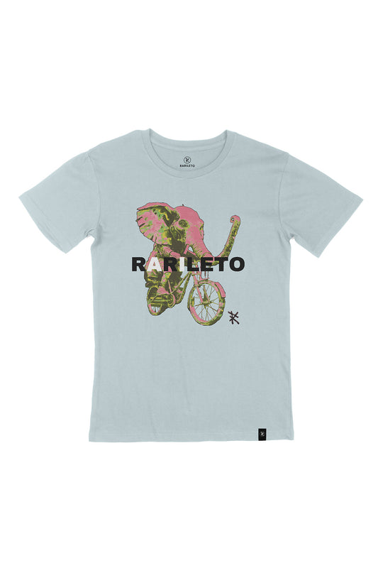 Pale Blue graphic tee front flat lay — RARILETO Elephant Classic Tee