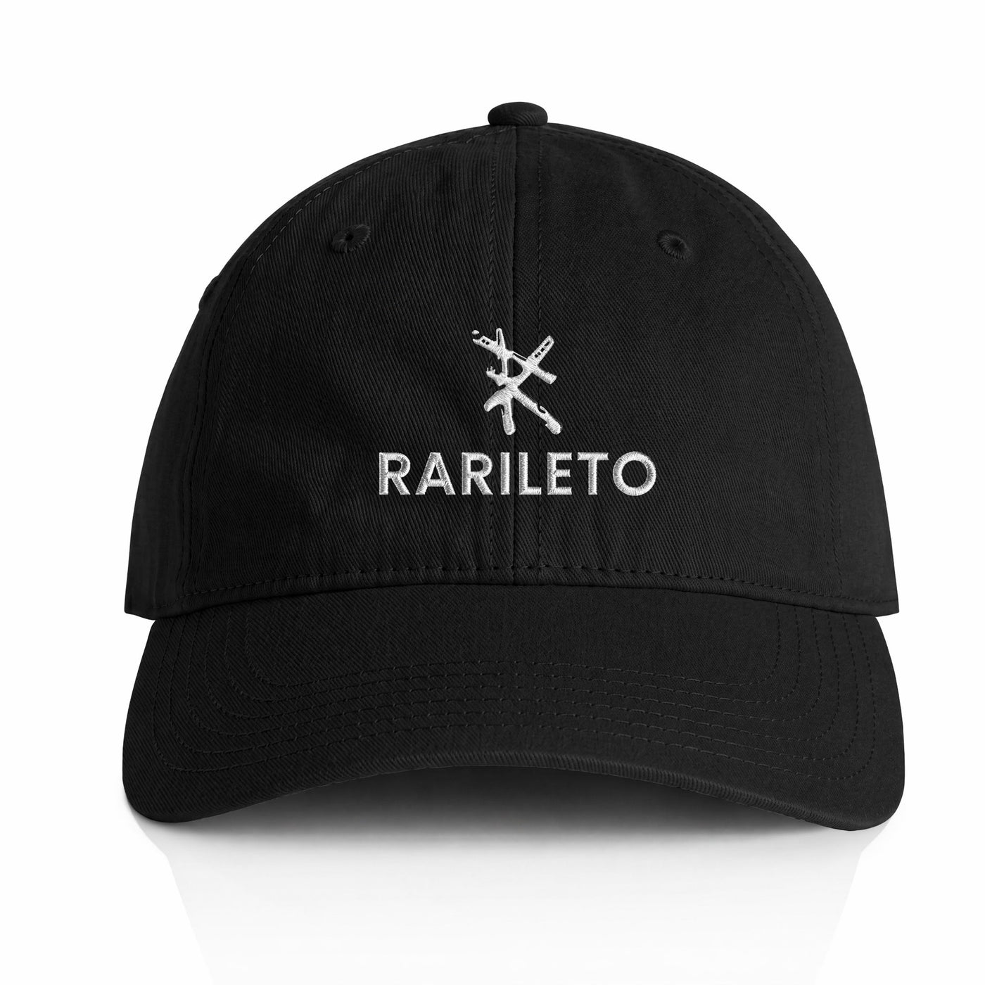 Black cap front view RARILETO Embroidered Logo Cap — Low Profile