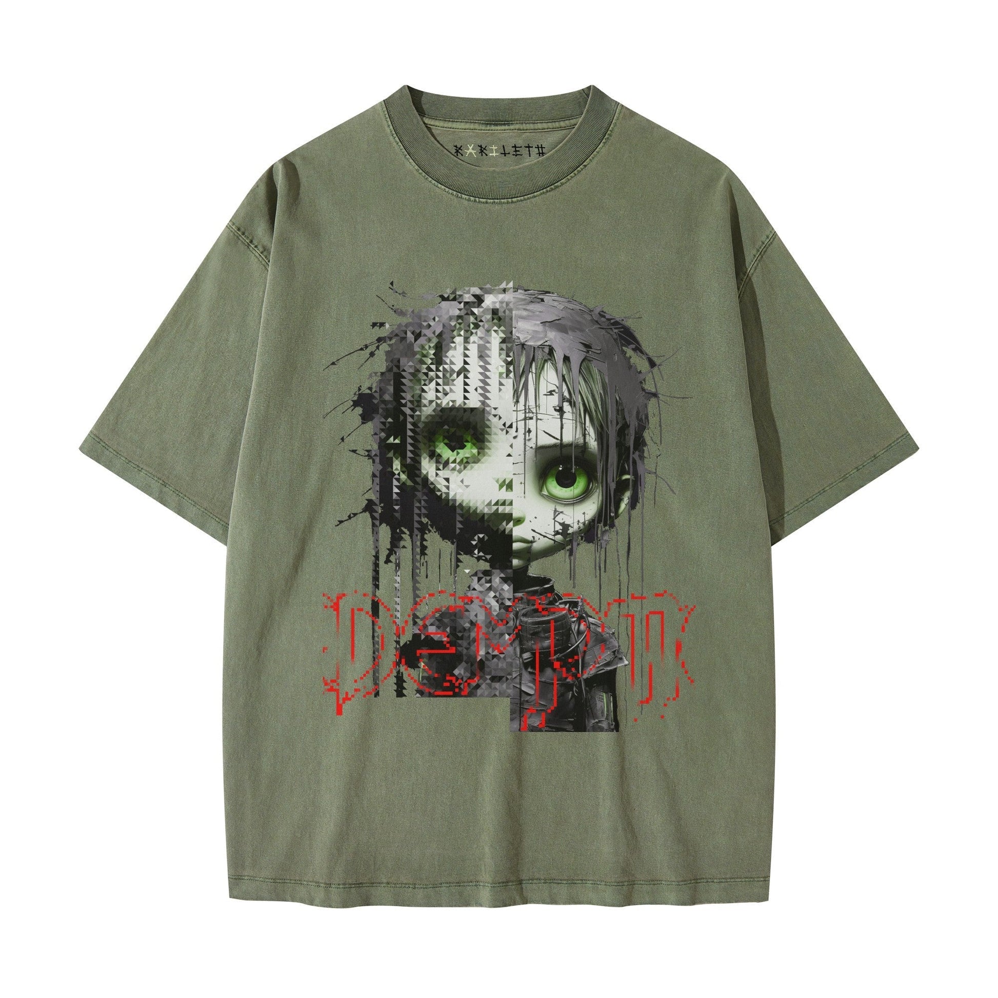 REDEMPTION Unisex Oversized Washed Crew Neck T-shirt - Rarileto - Artichoke - Front View