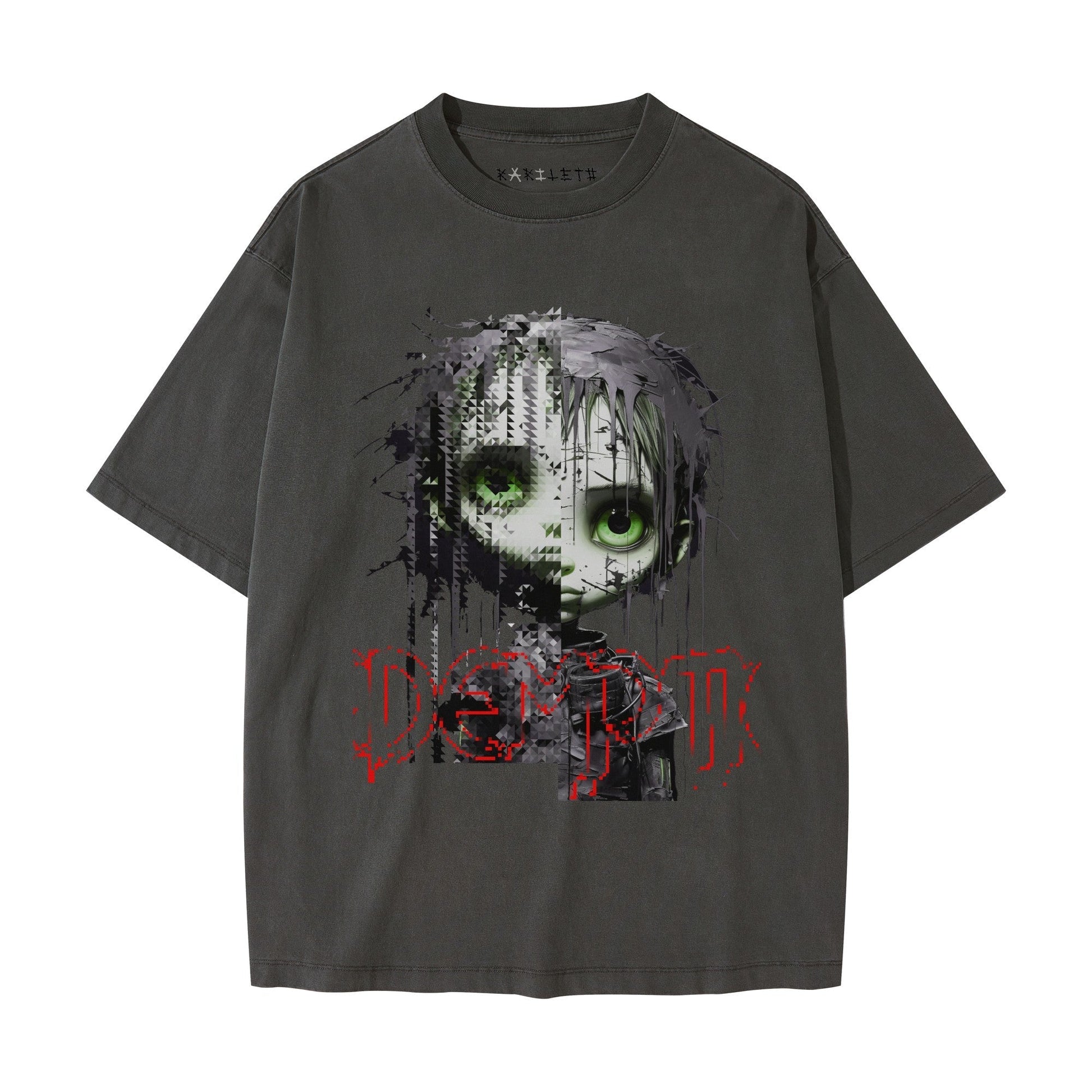 REDEMPTION Unisex Oversized Washed Crew Neck T-shirt - Rarileto - Dark Grey - Front View