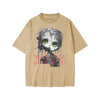 REDEMPTION Unisex Oversized Washed Crew Neck T-shirt - Rarileto - Front View - Khaki
