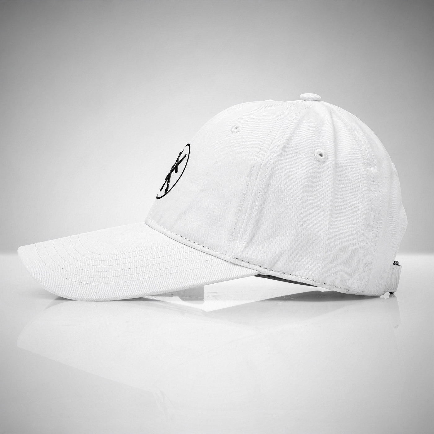 White cap design close up RARILETO Emblem Cap — Unstructured Strapback