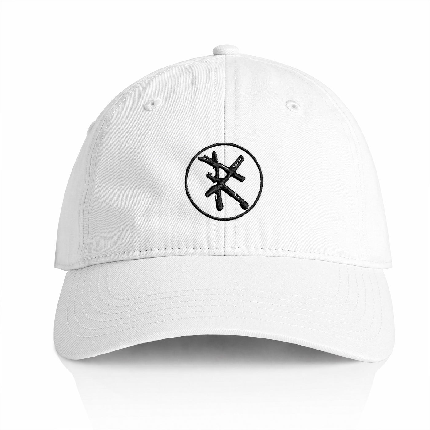 White cap front view RARILETO Emblem Cap — Unstructured Strapback
