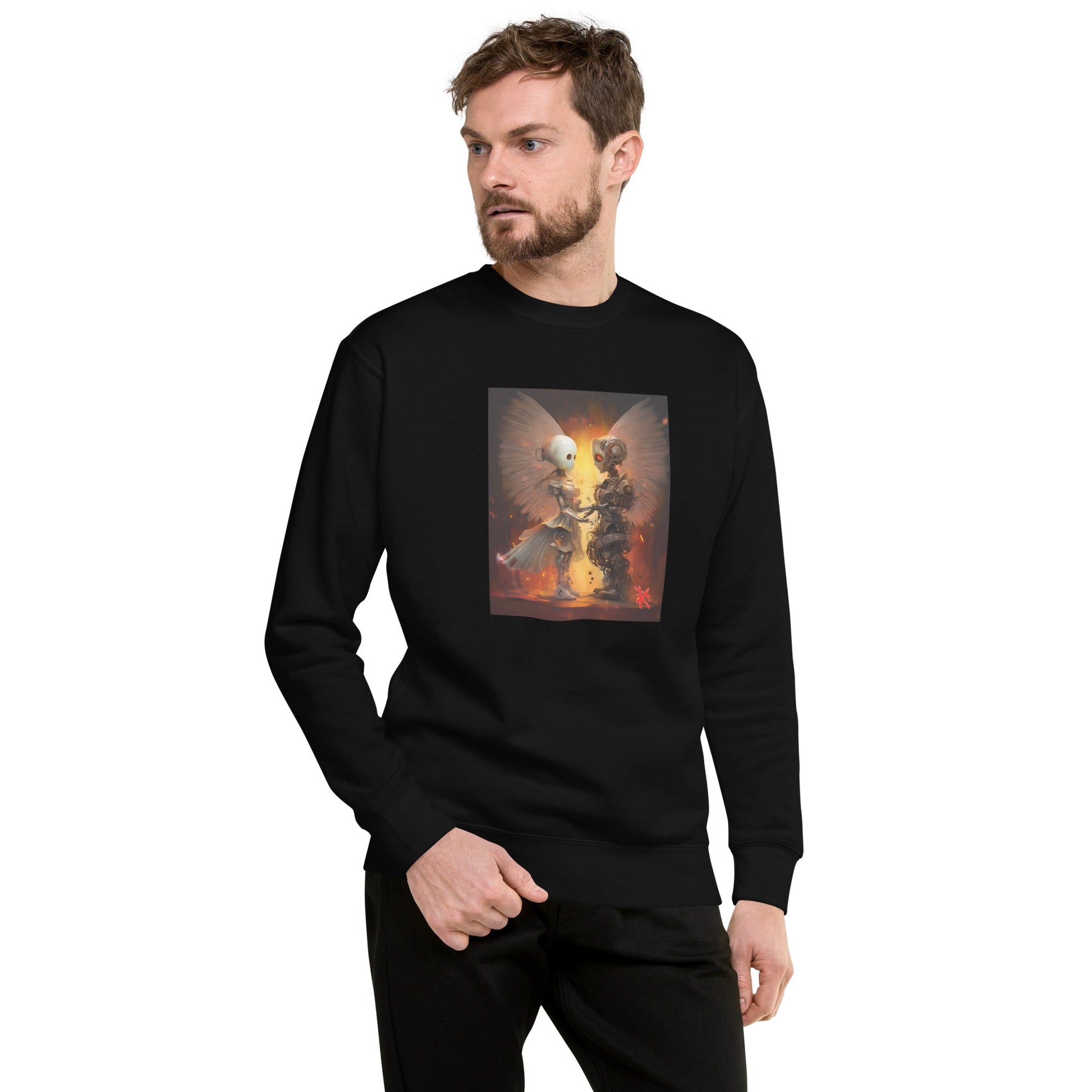 Male Model Front: ROBOT ANGEL Sweatshirt in Black on Male Model