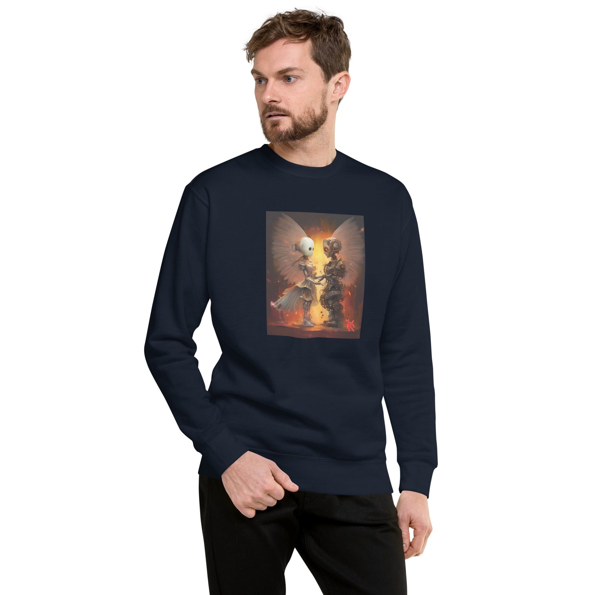 Male Model Front: ROBOT ANGEL Sweatshirt in Navy on Male Model