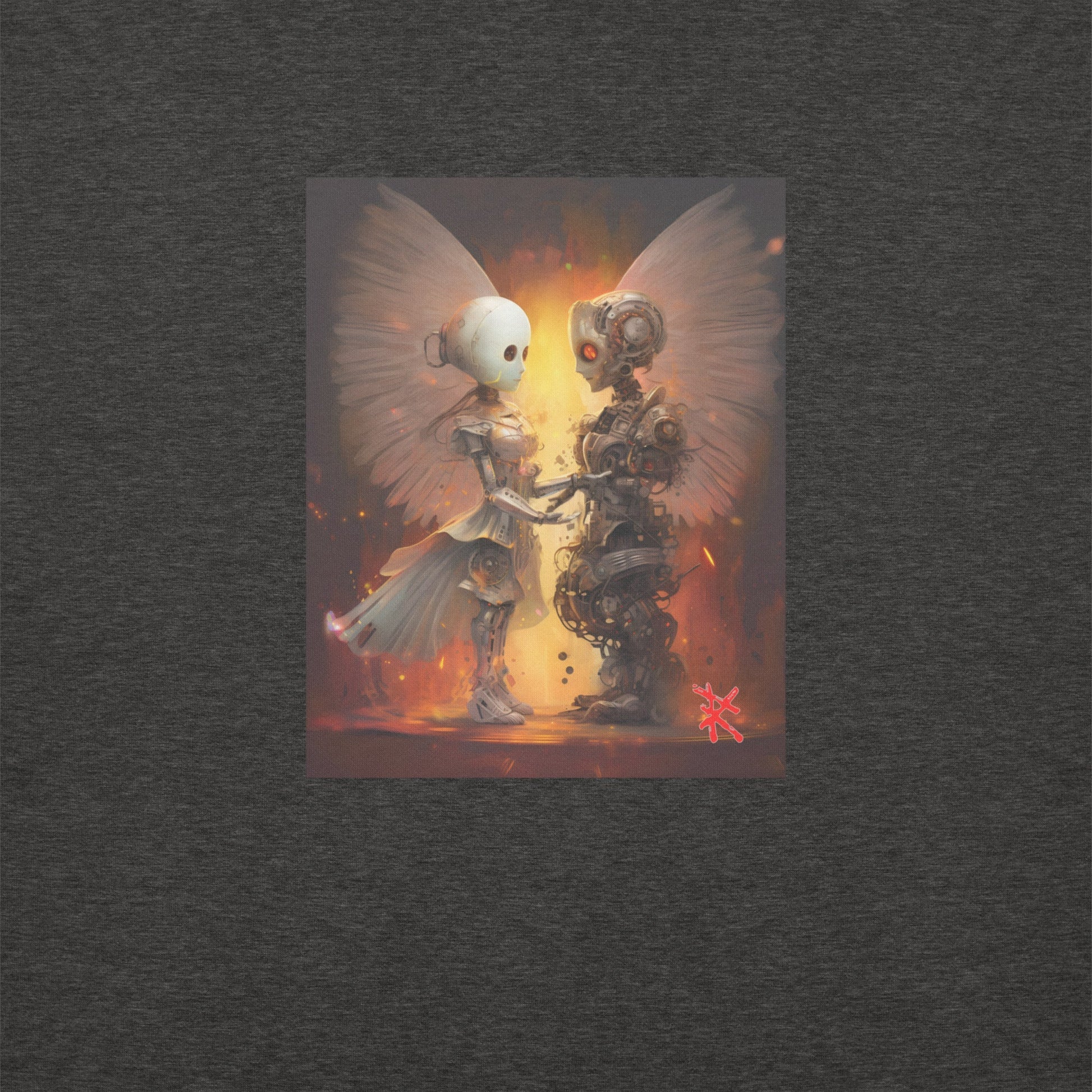 Design Front: ROBOT ANGEL Sweatshirt in Charcoal Heather - Design Front View