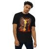 ROBOT ANGELS Premium Heavyweight T-Shirt - Color Black - Front View on Model - Rarileto
