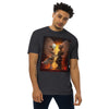 ROBOT ANGELS Premium Heavyweight T-Shirt - Color Charcoal Heather - Front View on Model - Rarileto
