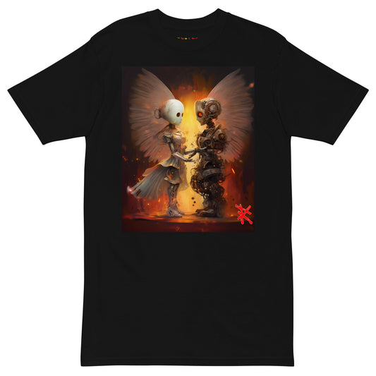 Black Front View of ROBOT ANGELS Premium Heavyweight T-Shirt