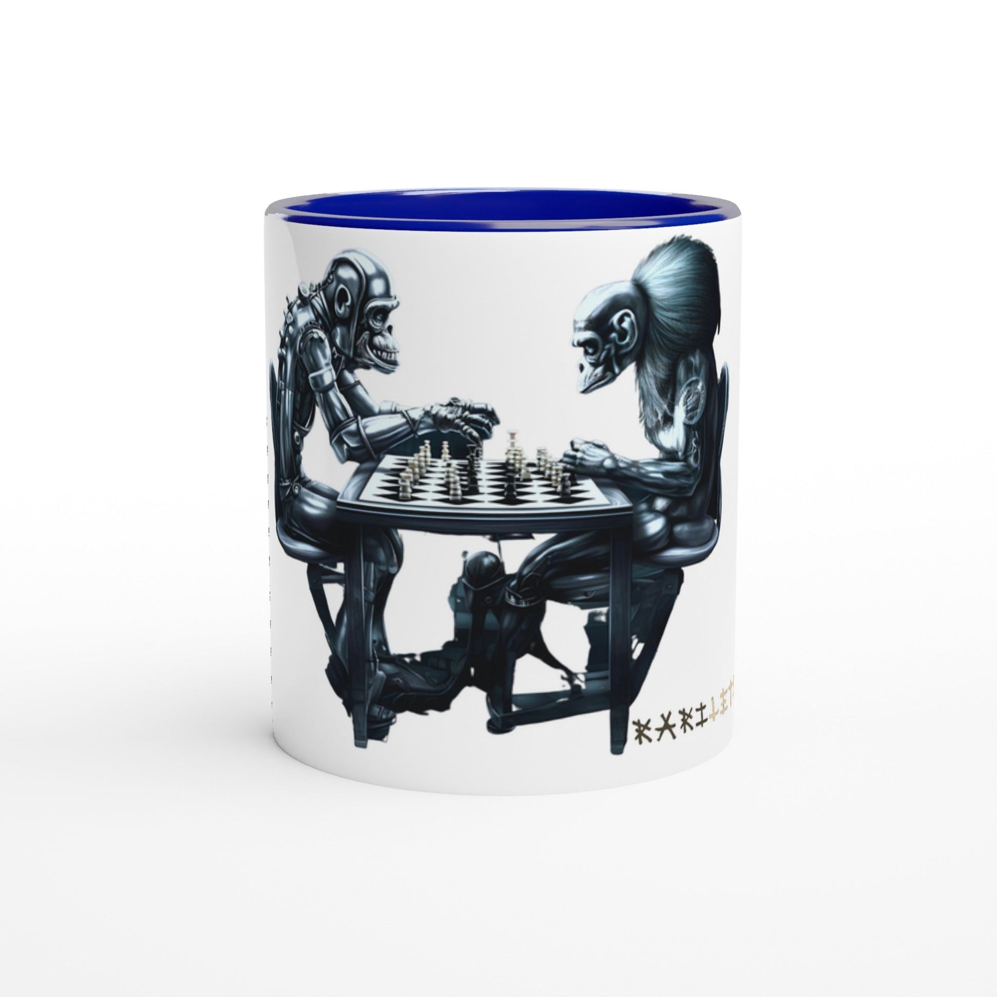 ROBOT APES PLAYING CHESS Mug with Color Inside - Rarileto