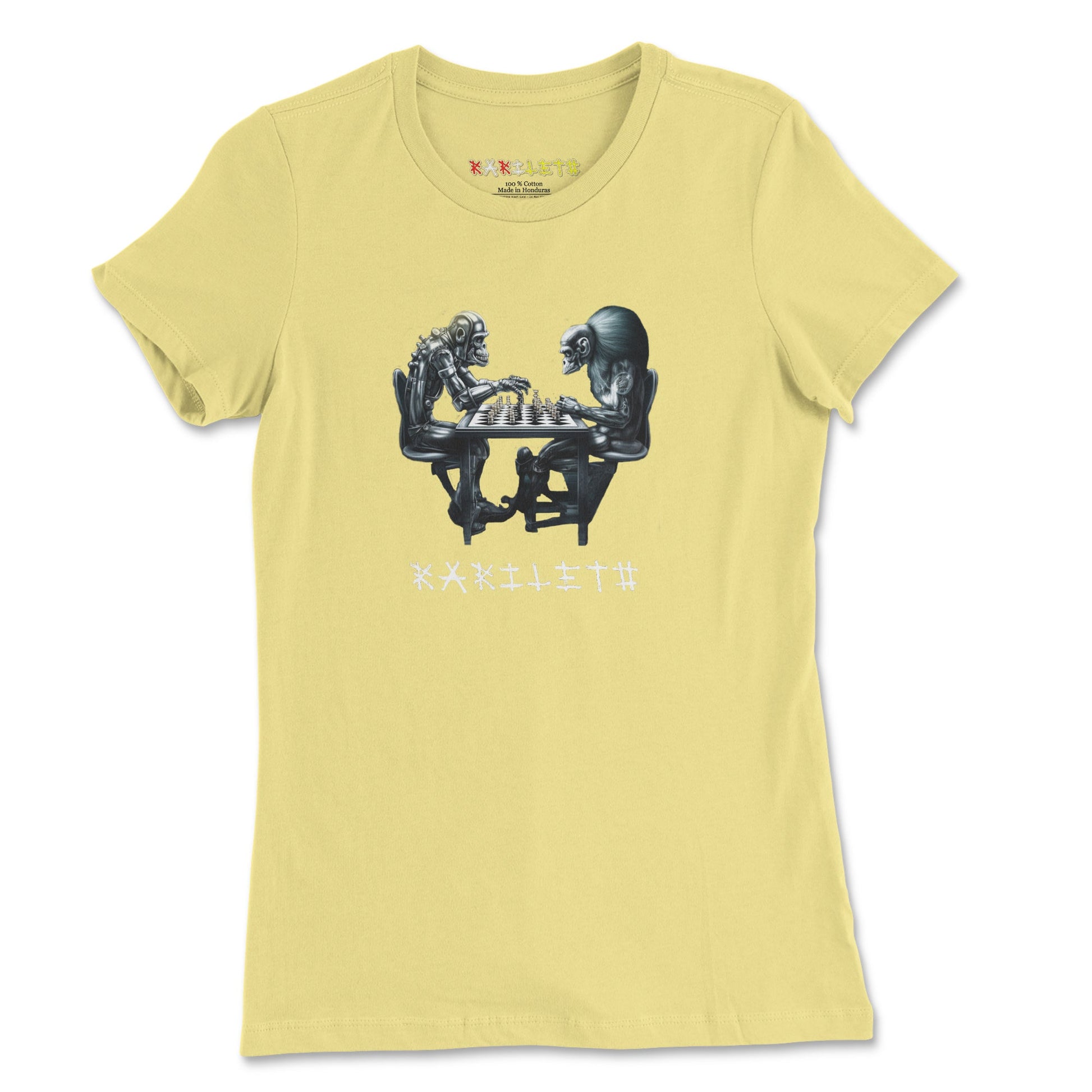 Front Yellow: ROBOT APES PLAYING CHESS Premium Tee in Yellow - Front View

