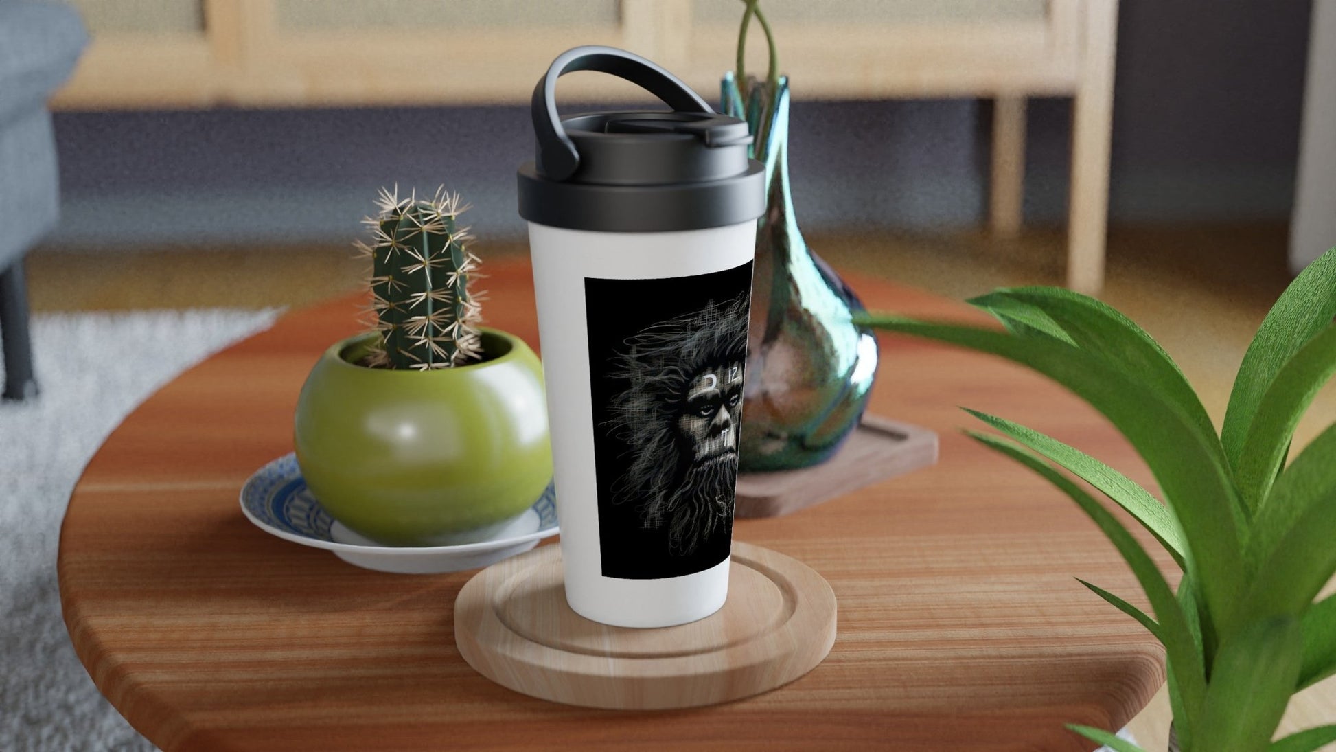 RUSTIC CAVEMAN PORTRAIT Travel Mug - Rarileto