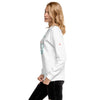 Female Model Side View: SMART APE Sweatshirt in White on Female Model