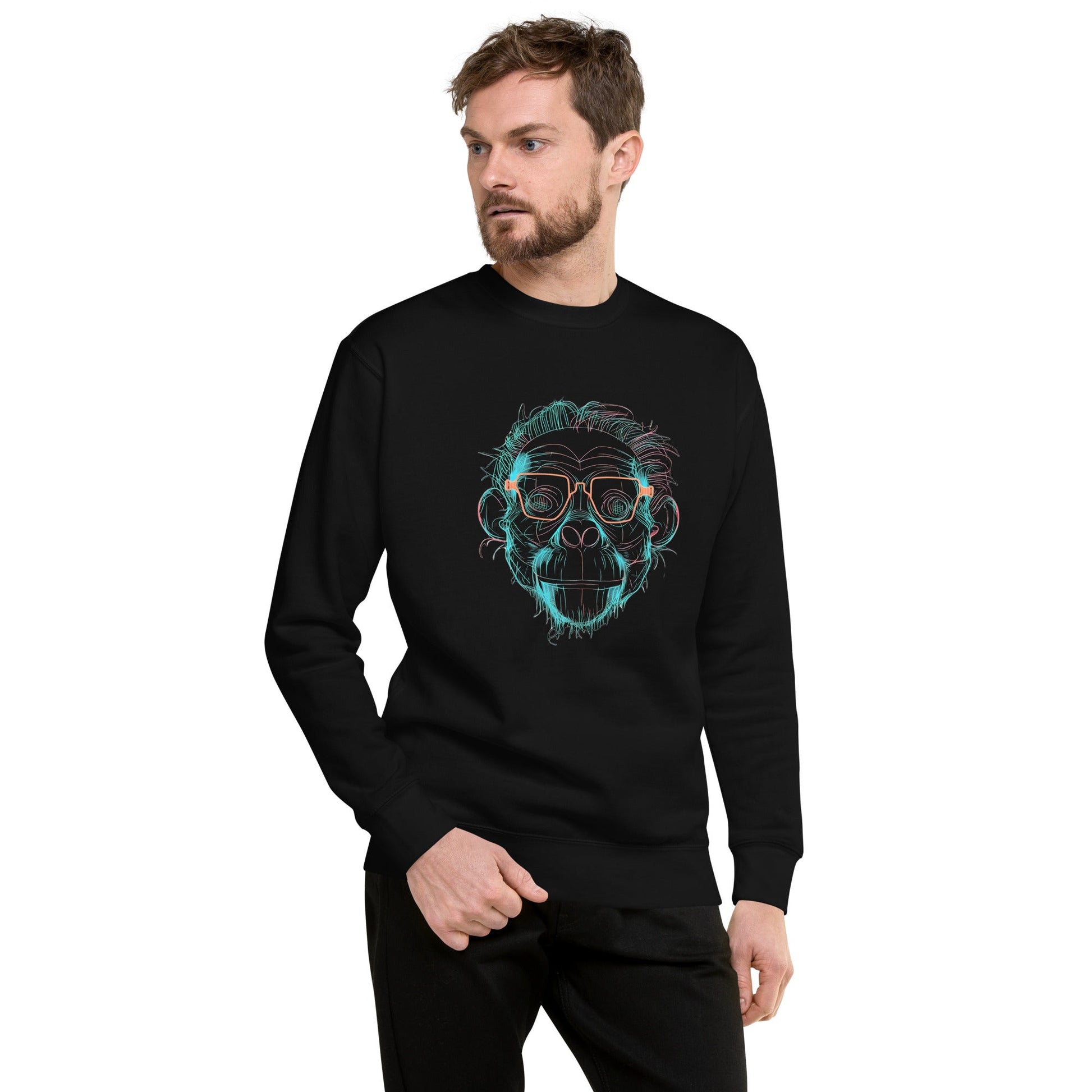 Male Model Front: SMART APE Sweatshirt in Black on Male Model