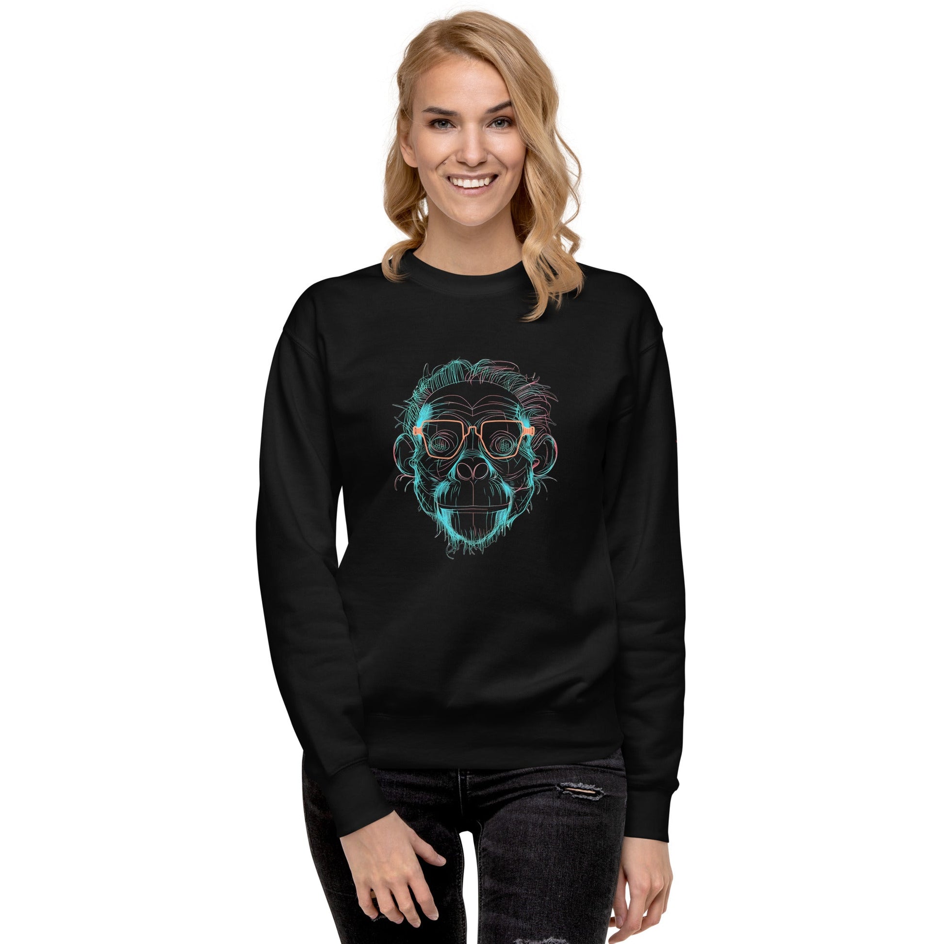 Female Model Front: SMART APE Sweatshirt in Black on Female Model