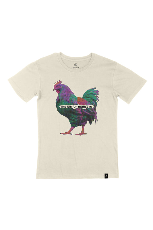 Natural graphic tee front flat lay — RARILETO Chicken Classic Tee