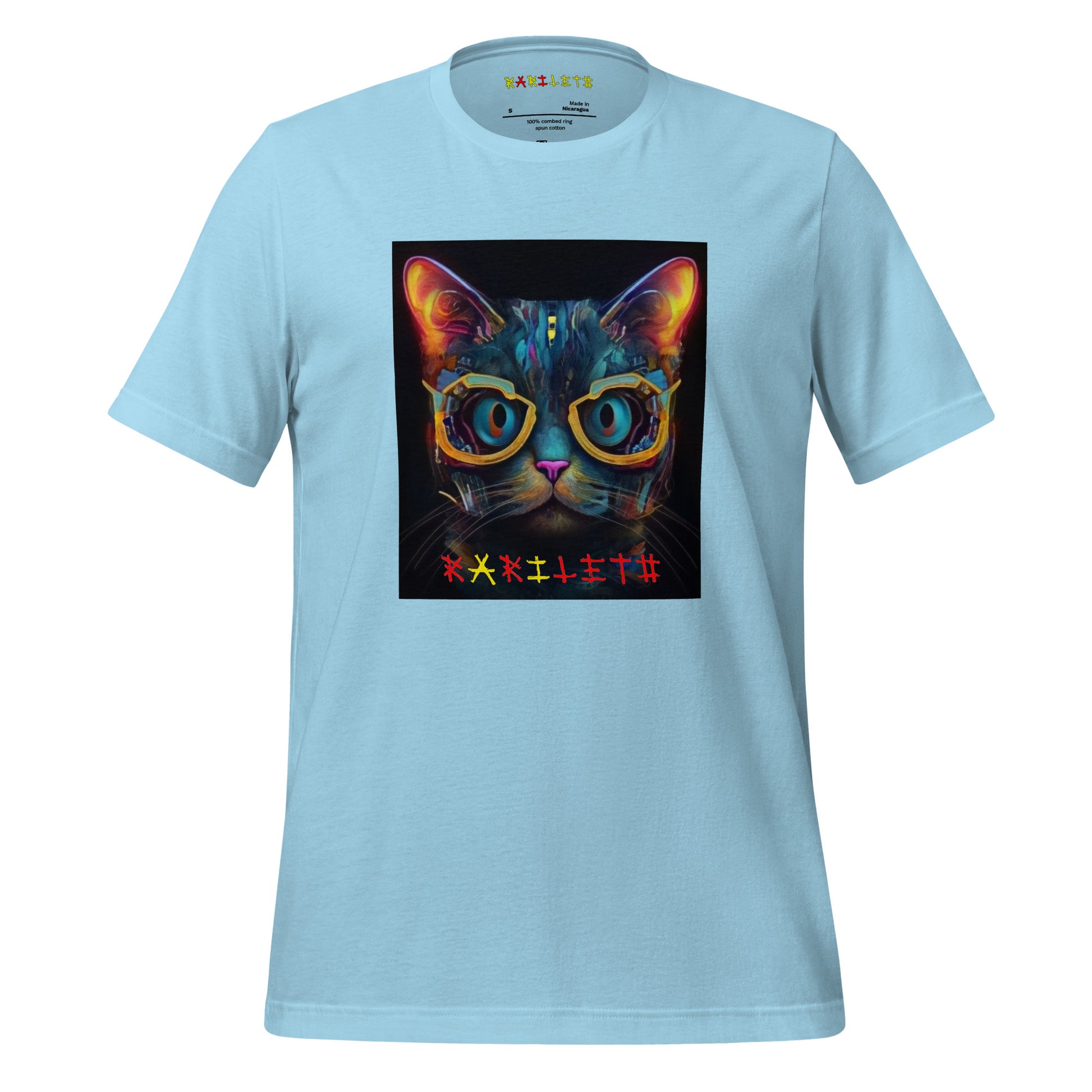 Baby Blue Front Ghost View of GLOWING CAT Premium Crewneck T-Shirt