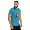 Aqua Tri-blend Right Front Side View on Model of COLIBRI Unisex Tri-blend T-Shirt